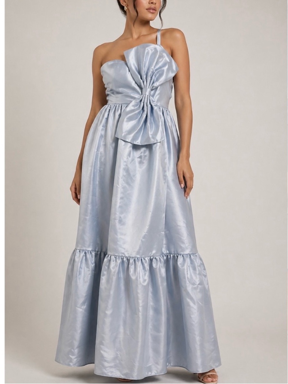 NEW Size 14 Pale Blue Bow Front One Shoulder Corset Back Formal Gown Maxi Dress